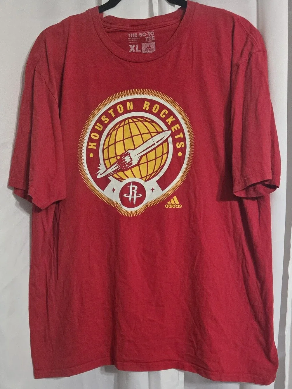adidas Red Houston Rockets Graphic Tee with Yellow Logo